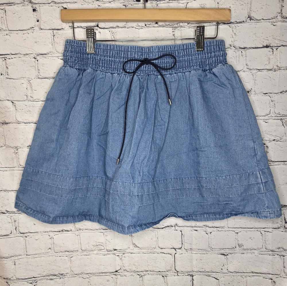Kate Spade Saturday Pull On Denim Style Ruffle Elastic‎ Waist Skirt Size Small
